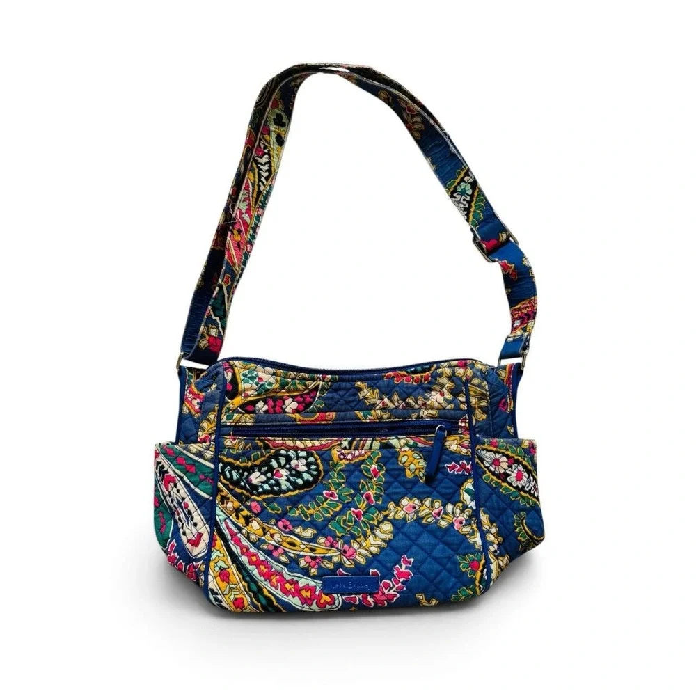 Vera Bradley Blue Paisley Quilted Cotton Crossbody Bag Adjustable Strap Boho